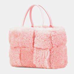 Bottega Veneta Pink Small Shearling Intrecciato Arco Tote
