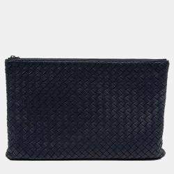 Bottega Veneta Navy Blue Leather mesh clutch