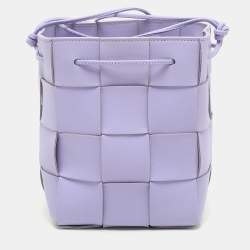 Pre Owned Bottega Veneta Purple Intrecciato Leather Cassette Bucket Bag