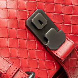 Bottega Veneta Red Mini Nappa Intrecciato Roma Satchel