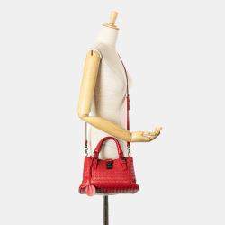 Bottega Veneta Red Mini Nappa Intrecciato Roma Satchel