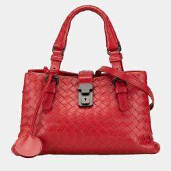 Bottega Veneta Red Mini Nappa Intrecciato Roma Satchel