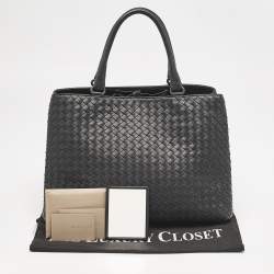 Pre Owned Bottega Veneta Black Intrecciato Leather Milano Tote