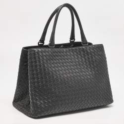 Pre Owned Bottega Veneta Black Intrecciato Leather Milano Tote