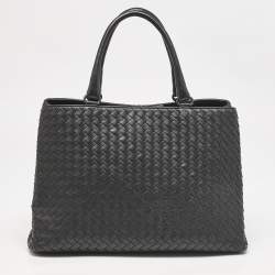 Pre Owned Bottega Veneta Black Intrecciato Leather Milano Tote