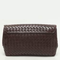 Bottega Veneta Brown Intrecciato Karung Leather Clutch