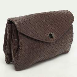 Bottega Veneta Brown Intrecciato Karung Leather Clutch