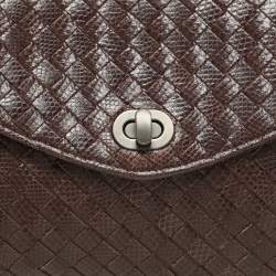 Bottega Veneta Brown Intrecciato Karung Leather Clutch
