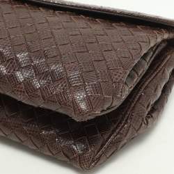 Bottega Veneta Brown Intrecciato Karung Leather Clutch
