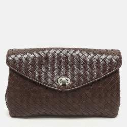 Bottega Veneta Brown Intrecciato Karung Leather Clutch