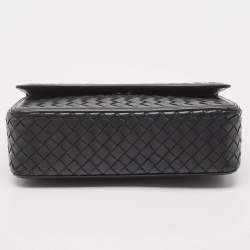 Pre Owned Bottega Veneta Black Intrecciato Leather Alumna Top Handle Bag