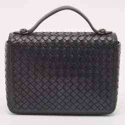 Pre Owned Bottega Veneta Black Intrecciato Leather Alumna Top Handle Bag
