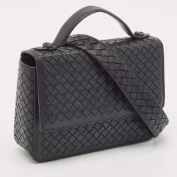 Pre Owned Bottega Veneta Black Intrecciato Leather Alumna Top Handle Bag