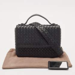 Pre Owned Bottega Veneta Black Intrecciato Leather Alumna Top Handle Bag