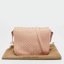 Pre Owned Bottega Veneta Peach Intrecciato Leather Flap Crossbody Bag