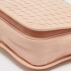 Pre Owned Bottega Veneta Peach Intrecciato Leather Flap Crossbody Bag