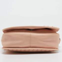 Pre Owned Bottega Veneta Peach Intrecciato Leather Flap Crossbody Bag