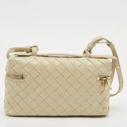 Pre Owned Bottega Veneta Sea Salt Intrecciato Leather Bang Bang Vanity Case Bag