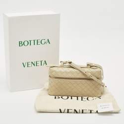 Pre Owned Bottega Veneta Sea Salt Intrecciato Leather Bang Bang Vanity Case Bag