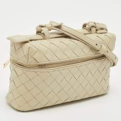 Pre Owned Bottega Veneta Sea Salt Intrecciato Leather Bang Bang Vanity Case Bag