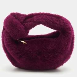 Pre Owned Bottega Veneta Burgundy Shearling Mini Jodie Hobo