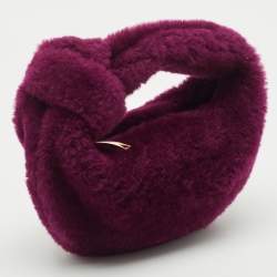 Pre Owned Bottega Veneta Burgundy Shearling Mini Jodie Hobo
