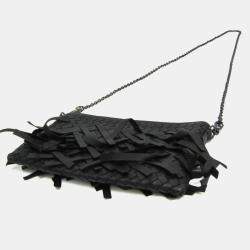 Bottega Veneta Black Intrecciato Fringed Leather Chain Shoulder Bag