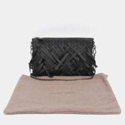 Bottega Veneta Black Intrecciato Fringed Leather Chain Shoulder Bag