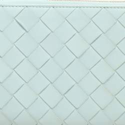Pre Owned Bottega Veneta Blue Intrecciato Leather Zip Around Wallet