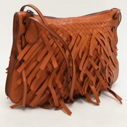 Pre Owned حقيبة كروس بوتيغا فينيتا جلد أنترشياتو تان بتفاصيل شراشيب