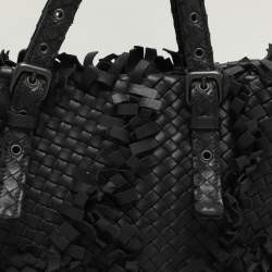 Bottega Veneta Black Intrecciato Leather Fringe Patchwork Lido Tote