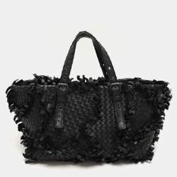 Bottega Veneta Black Intrecciato Leather Fringe Patchwork Lido Tote