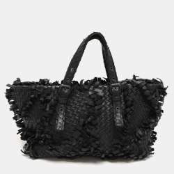 Bottega Veneta Black Intrecciato Leather Fringe Patchwork Lido Tote
