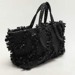 Bottega Veneta Black Intrecciato Leather Fringe Patchwork Lido Tote