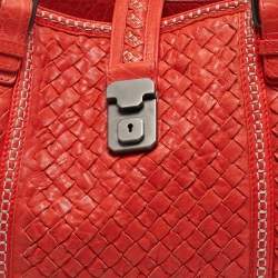 Bottega Veneta Red Intrecciato Pebbled Leather Medium Roma Tote