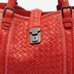 Bottega Veneta Red Intrecciato Pebbled Leather Medium Roma Tote
