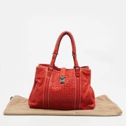 Bottega Veneta Red Intrecciato Pebbled Leather Medium Roma Tote