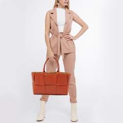Bottega Veneta Brown Intreccio Leather Medium Arco Tote