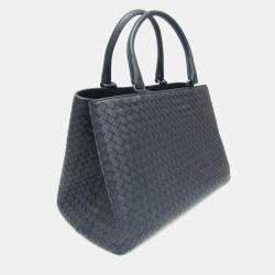 Bottega Veneta Navy Blue Intrecciato Leather Tote Bag