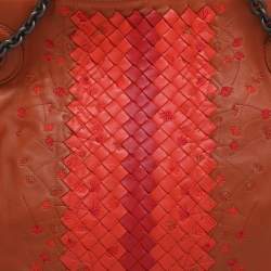 Pre Owned Bottega Veneta Multicolor Intrecciato Leather Floral Embroidered Shoulder Bag