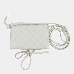 Bottega Veneta White Leather Intrecciato Crossbody Pouch