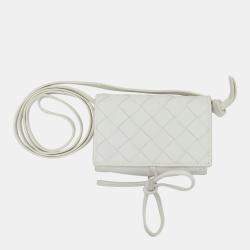 Bottega Veneta White Leather Intrecciato Crossbody Pouch