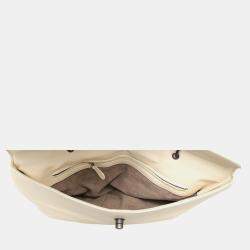 Pre Owned Bottega Veneta Off-White Leather Intrecciato-Trim Top Handle Bag