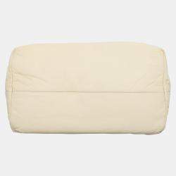 Pre Owned Bottega Veneta Off-White Leather Intrecciato-Trim Top Handle Bag