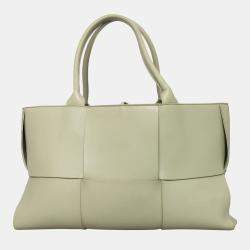 Pre Owned Bottega Veneta Green Leather Arco Tote Bag