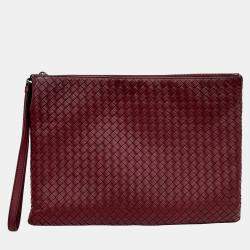 Bottega Veneta Red Leather and Mesh Clutch