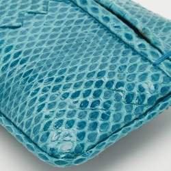 Bottega Veneta Blue Snakeskin Double Zip Clutch