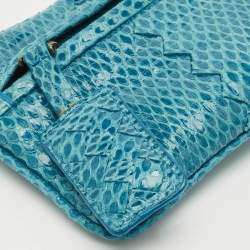 Bottega Veneta Blue Snakeskin Double Zip Clutch