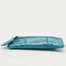 Bottega Veneta Blue Snakeskin Double Zip Clutch