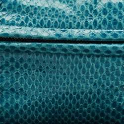 Bottega Veneta Blue Snakeskin Double Zip Clutch